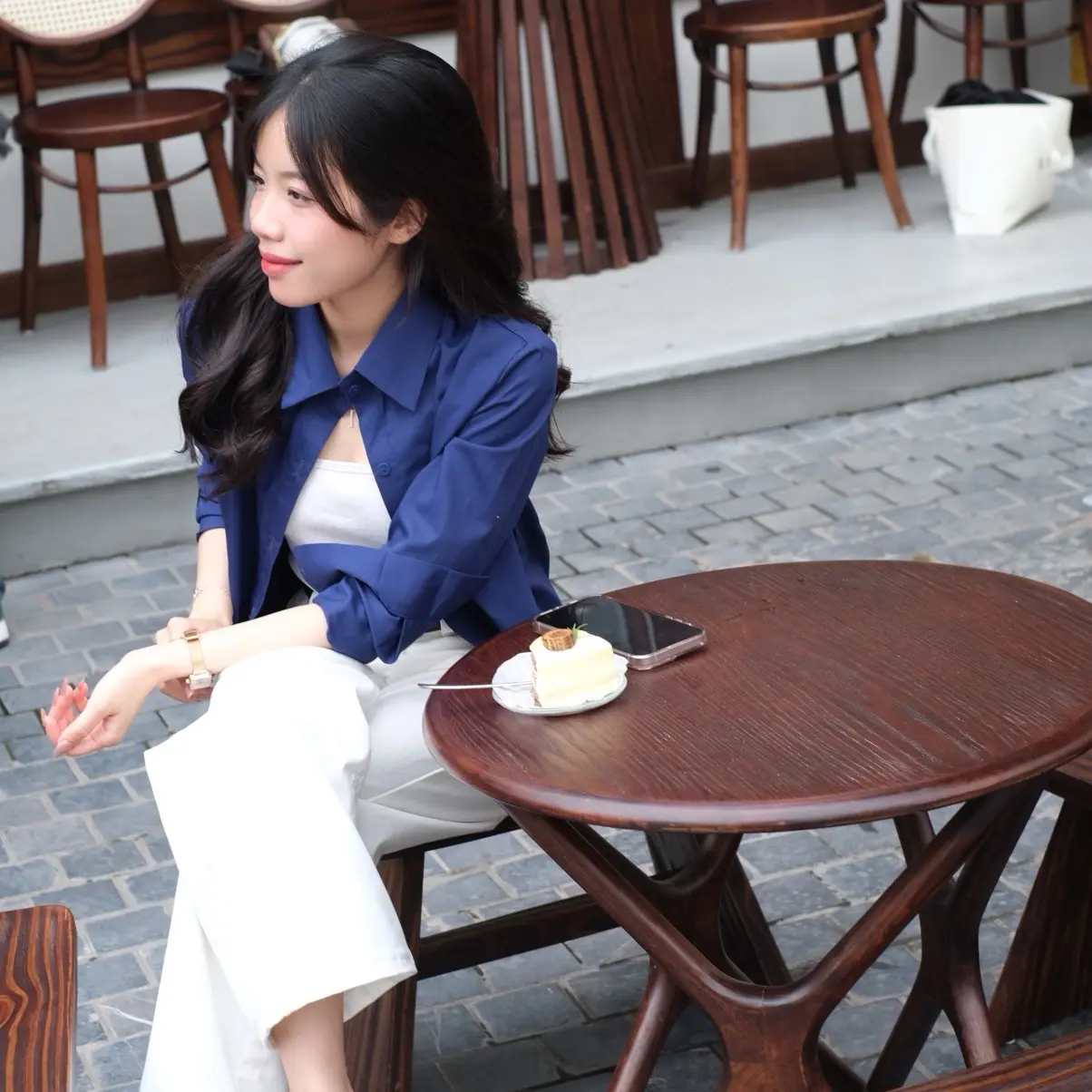 Sơ mi xanh navi cơ bản  La.meiz