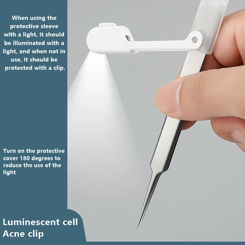 Light Led Acne Needle Tweezers Needle For Splinters Blackhead Removal Acne Clip