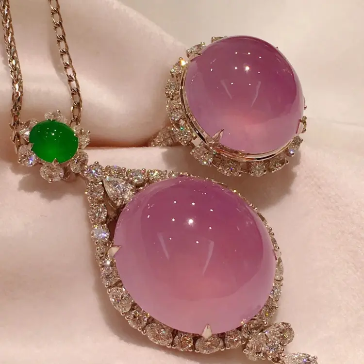 Nhẫn Mặt Dây Chuyền Đá Cẩm Thạch Màu Hồng Tím, Dành Cho Nam Và Nữ, [Hồ Đào], Bạc Sterling S925 Đá Violet, Dát Mặt Trời 1