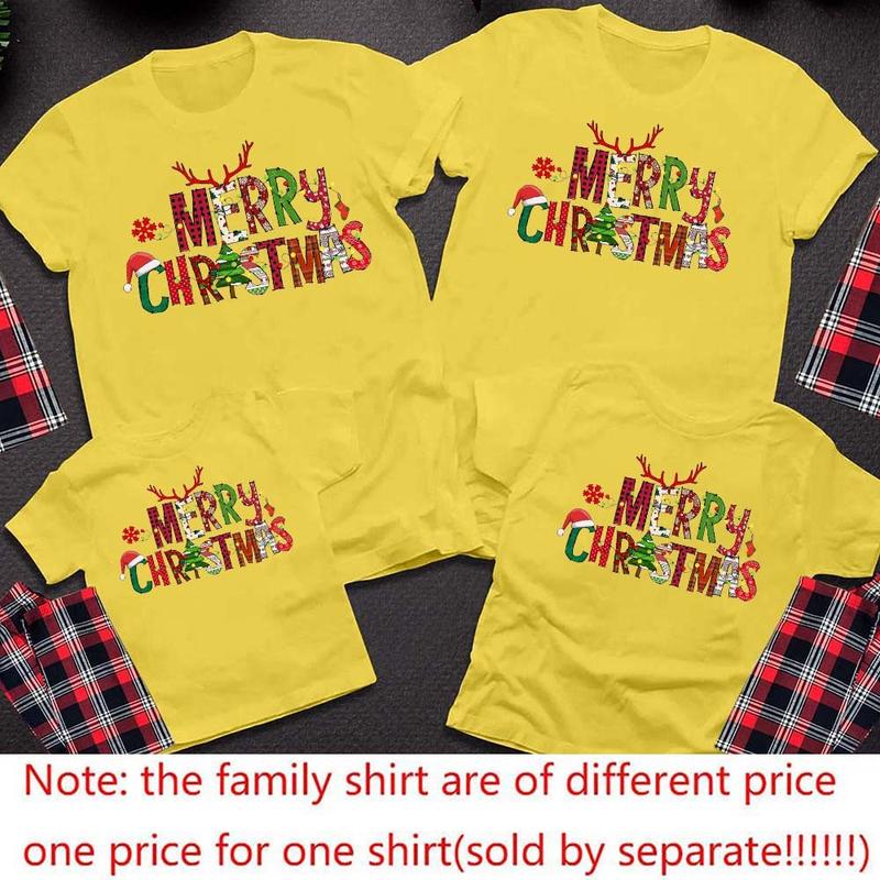 Product Introduction of Merry Christmas Family Outfit Mom and Dad Children Crew-neck Short-sleeved Top Christmas Apricot Family Matching T-shirt 27