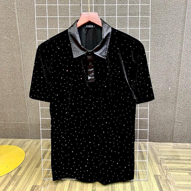 Áo polo nhung đính đá nam co dãn 4 chiều sang trọng Menswear