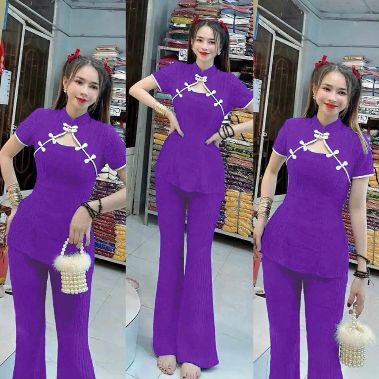 SẮM ĐỒ MẶC TẾT THÔI MẤY CHỊ Sét bộ cổ tiều áo xẻ tà quần ống loe chanh sả 160k giảm còn 119k/1b. Mua 2b miễn phí shjp. Bao đẹp , kiểm tra hàng thoải mái,
