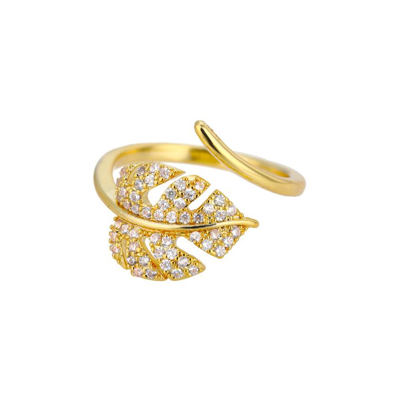 Product Introduction of Fashion Palm Leaf Shape Rings For Women Stainless Steel Gold Color Zircon Adjustable Finger Ring Party Jewelry Gift Bijoux Femme 0