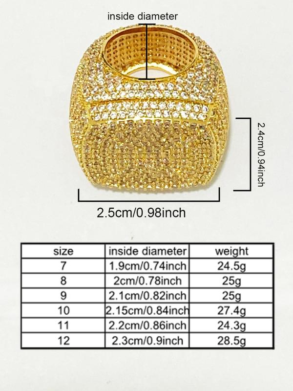 Luxurious Rhinestone Decorated Chunky Geometric Ring, Fashionable Punk Style Ring for Men, Striking All-match Fashion Accessories, Exquisite Jewelry for Birthday Gifts 1