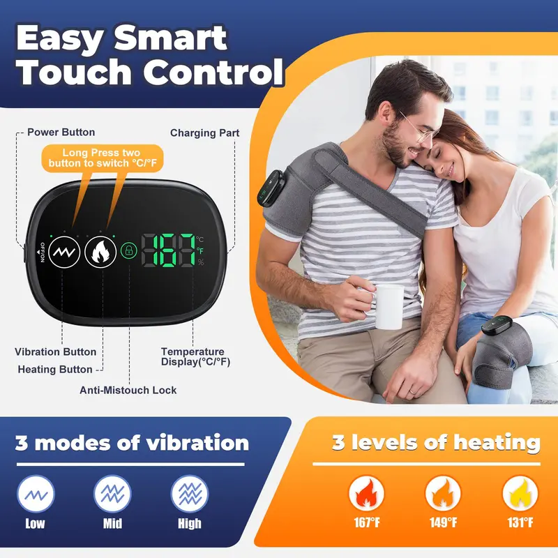Electric Knee Massager, Rechargeable 3 in 1 Knee Elbow Shoulder Heating Pad, Wireless Hot Compress Relaxation Vibration Massage Tool for Home & Travel 4