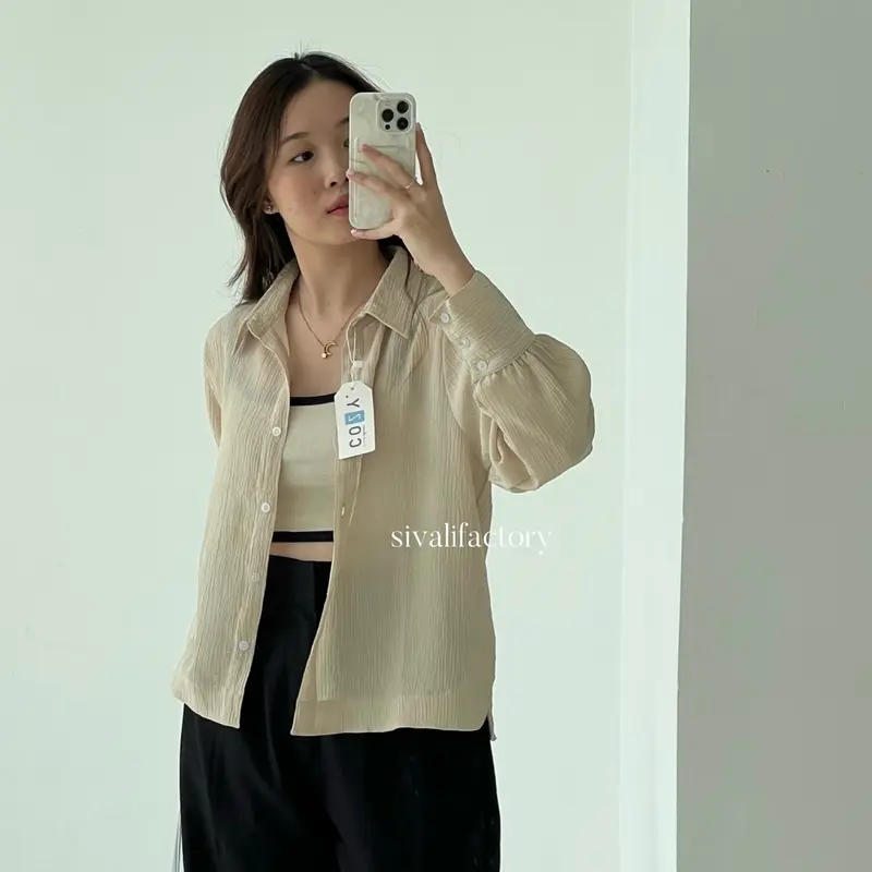 SIVALI Hazel Top 233 - Kemeja Wanita Minimalis Atasan Baju Kerja Office Shirt Crinkle Panjang Oversize Linen Oversize Linen Oversize Linen Airflow 4