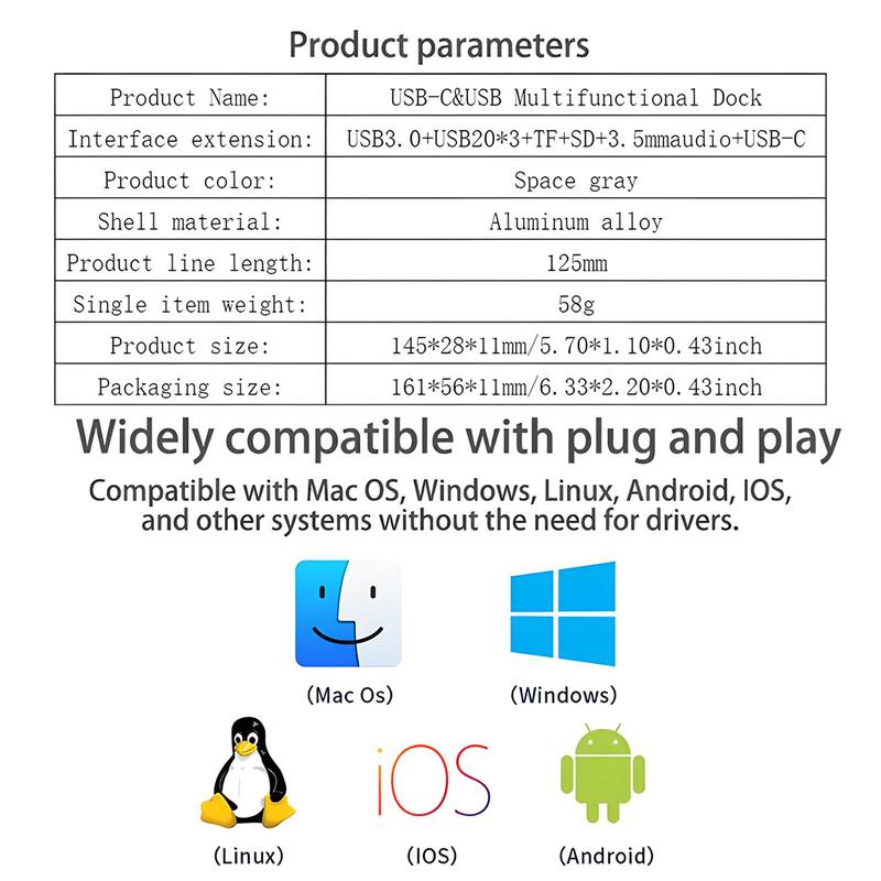 Portable 8 Ports USB Hub, Universal USB 3.0/2.0/Micro SD/TF Card Reader, Multifunction Adapter for Laptop, MacBook Pro, iPad And Other USB-C Devices 8
