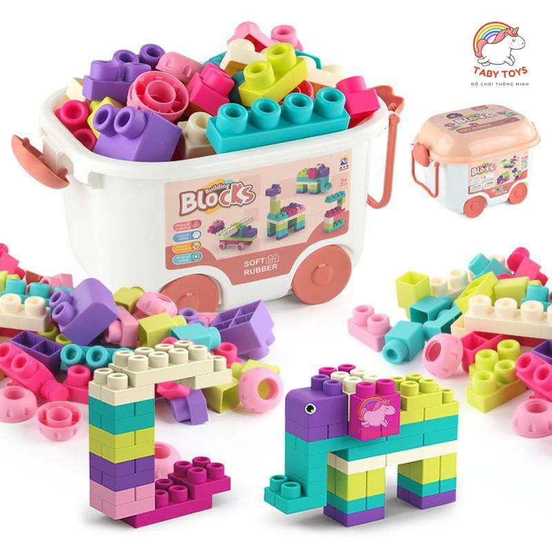 Hộp xếp hình nhựa dẻo mềm TABY Toys 50 chi tiết kích thước lớn an toàn có kèm hướng dẫn ghép hình - Bộ đồ chơi xếp hình cho bé Bộ Lắp Ráp Tháo Lắp