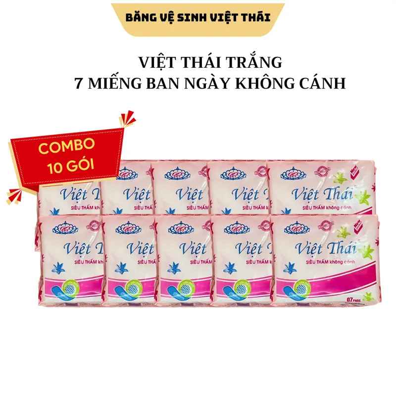 COMBO 10 gói băng vệ sinh không cánh VIỆT THÁI Trắng 8 miếng 0