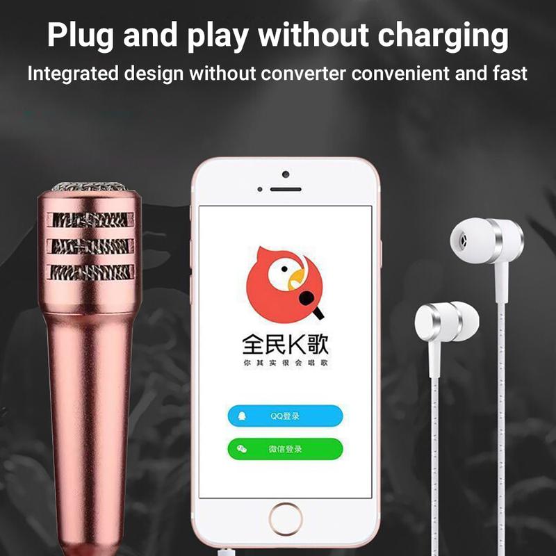 Product Introduction of Mini Karaoke Condenser Microphone with Headset 3.5mm Jack Portable High Quality Stereo MIC with Earphone Audio Smartphone 6
