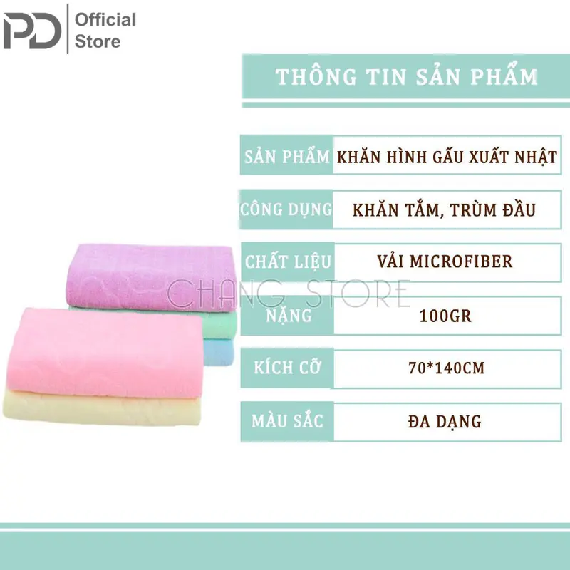 Khăn Tắm Xuất Nhật Hình Gấu Khổ Rộng Siêu Mềm Mịn( 70*140cm) Nhà Tắm Cotton 3