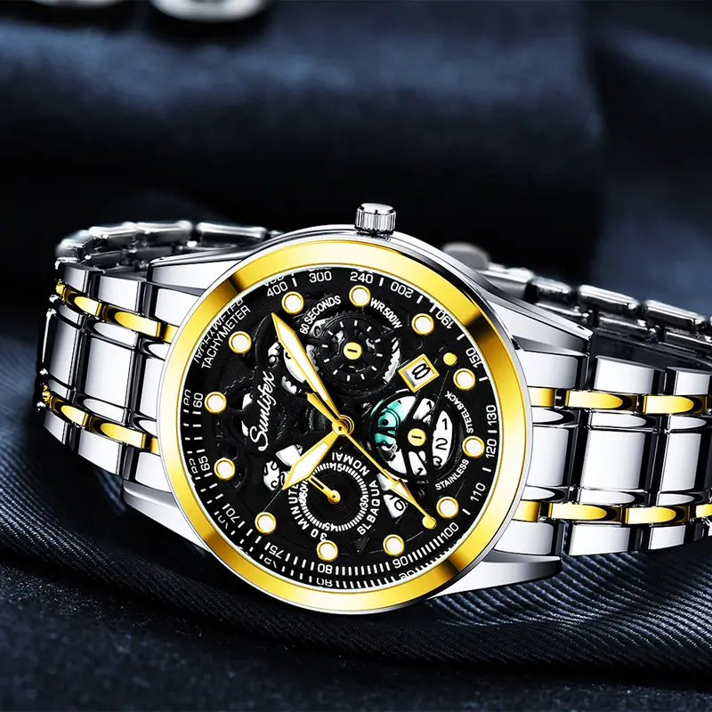 Sunlifex Jam Tangan Pria Original Display Kuarsa Anti Air Tali Stainless Steel Santai Mode Jam Tangan Cowok SL9001 2