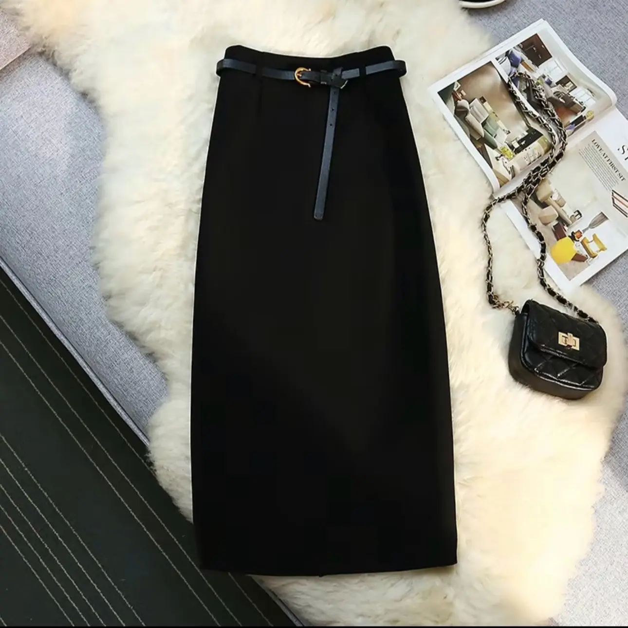 Chân váy chữ A dáng dài sẻ sau (dài 80cm)