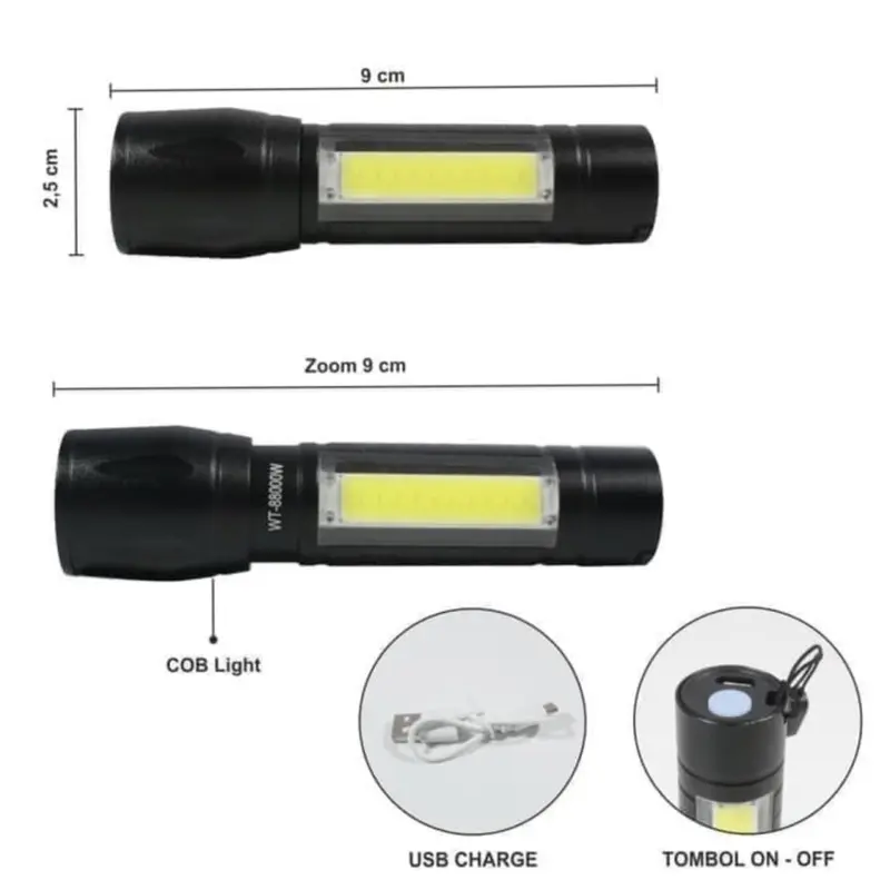 SENTER MINI ZOOM XPE LED MINI COB MINI Charger Usb 2