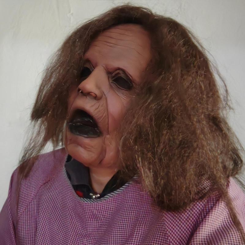 Product Introduction of Old Lady Latex Mask, 1 Count Long Hair Scream Grandma Mask, Party Horror Granny Witch Mask, Halloween Lifelike Role-play Costume Props 5