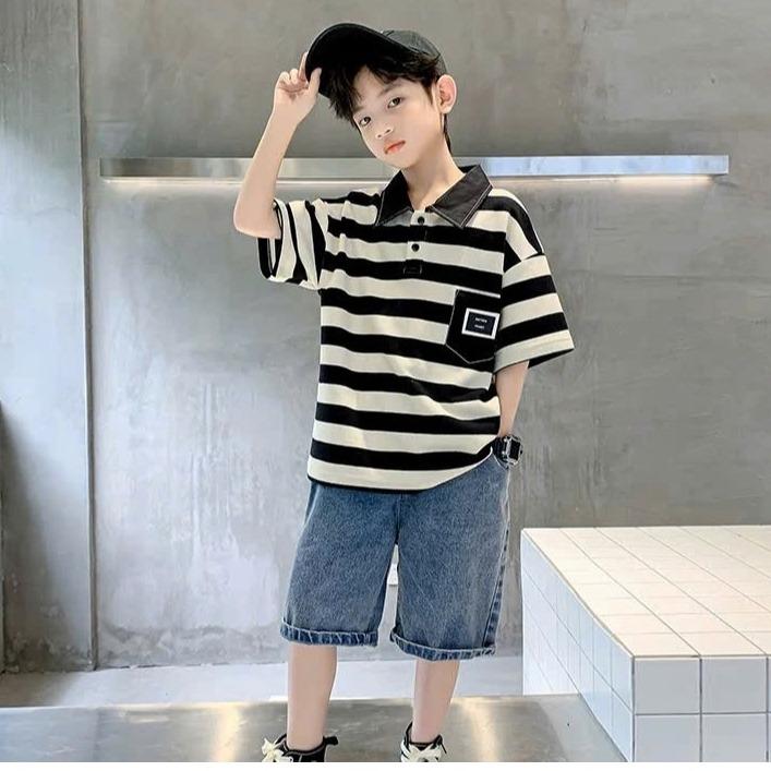 Áo polo hè cho bé trai 4-14 tuổi , áo cộc tay bé trai 14-45 kg ,áo có cổ  chất cotton mẫu KẺ BOTE phong cách dễ thương dịu dàng thấm hút mồ hôi . 1