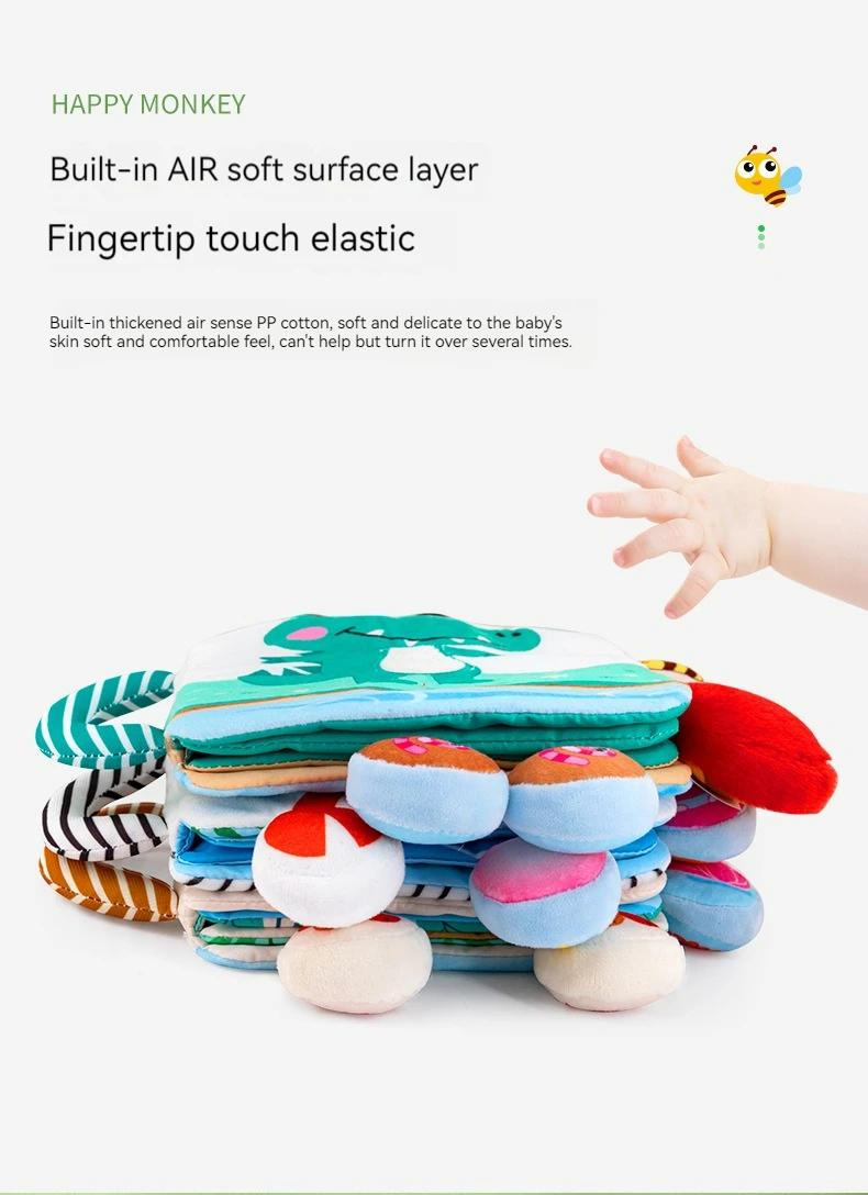 Product Introduction of Montessori Baby Books Toys Touch Feel Soft Crinkle Cloth Books for Babies Infants Educational Toys Rattle Bell Animal Cloth Book 6