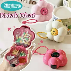 Vixplorn Kotak Kemasan 6 Kompartemen Tertutup Untuk Bepergian / Lucu Dopamin Box Mini Kotak/ Aman Kotak Obat Lucu Dopamin