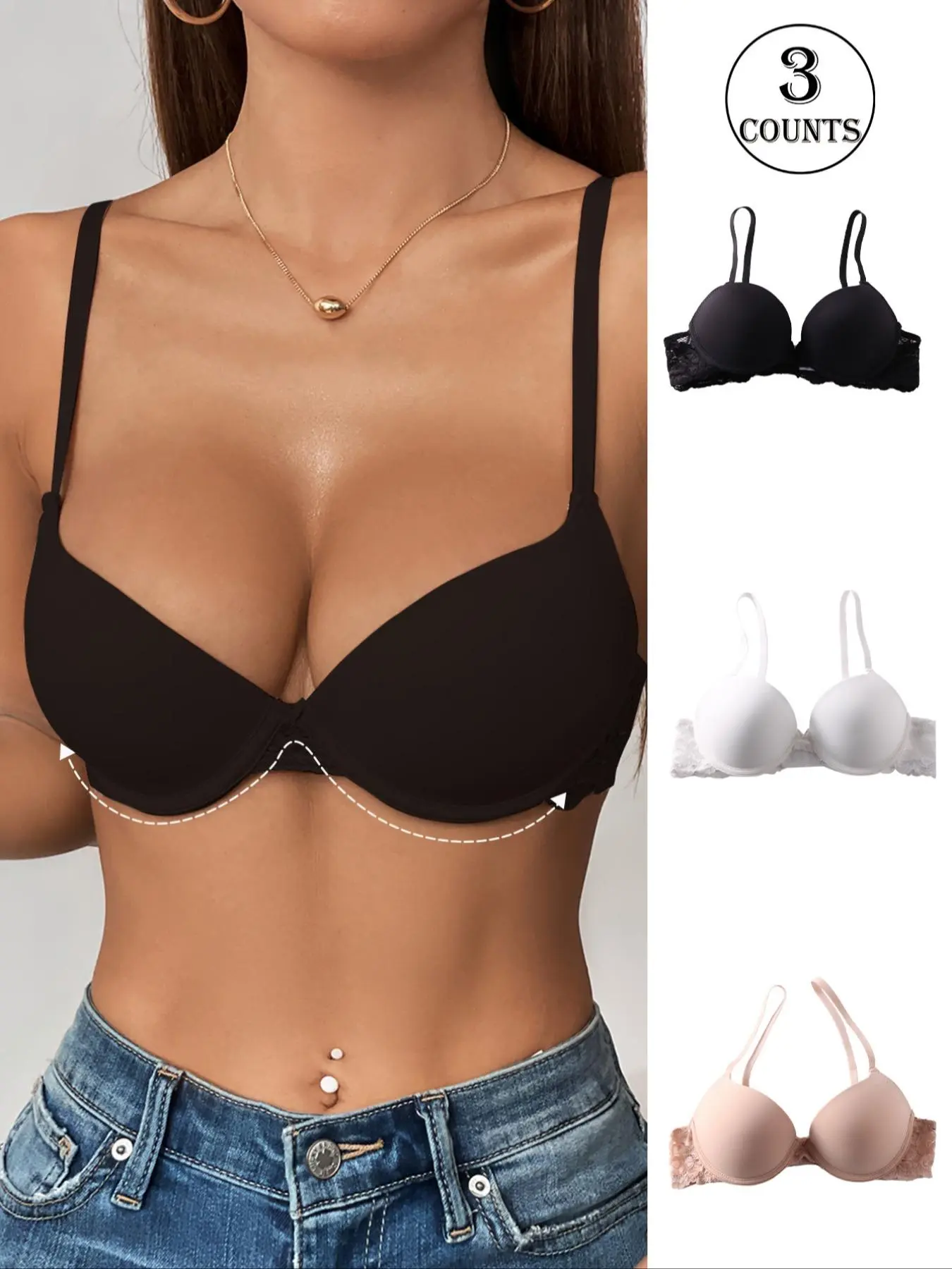 Women's Solid Color Push Up Bra, Comfortable Breathable Underwire Bra, Soft Lingerie for Daily Wear