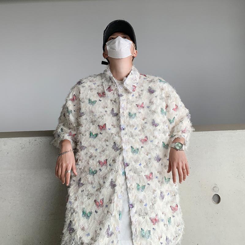 Product Introduction of Summer Design Butterfly Three-Dimensional Tassel Shirt Short Sleeve Men's Niche Vintage Shirt Coat Fashion Brand Couple's Tops 11