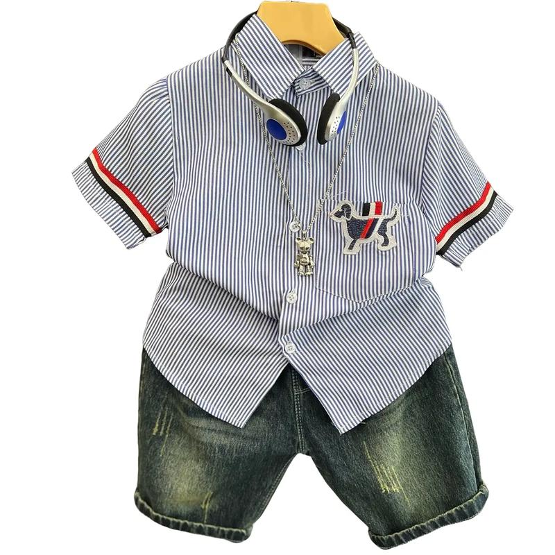 Combo 2 áo sơ mi kiểu Hàn phong cách cho bé trai do he quần ngố 2