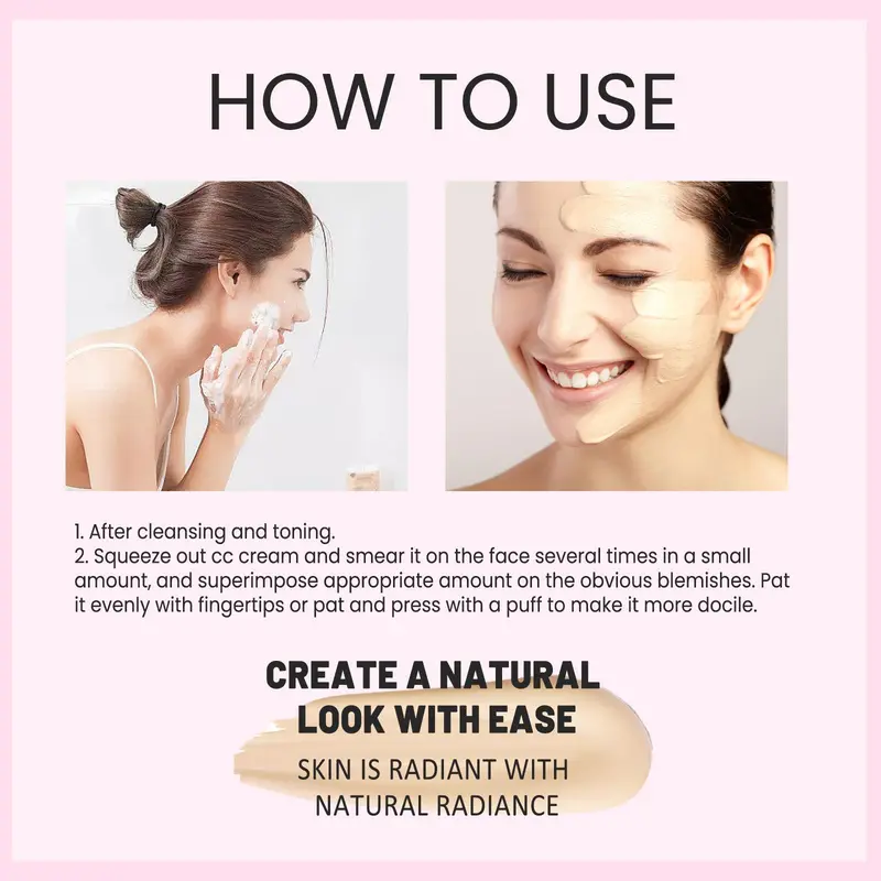 CC Cream, Moisturizing Concealer Cream, Full Coverage Flawless Makeup Cream, Makeup Product for Women & Girls, Cosmetic 5
