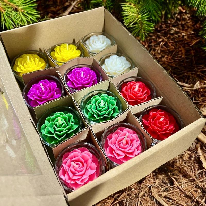 Hộp 12 Ly Hoa Đào, Nến Bơ Dâng Phật Cúng Mụ Cúng Dường An Toàn Không Khói Nến Thơm