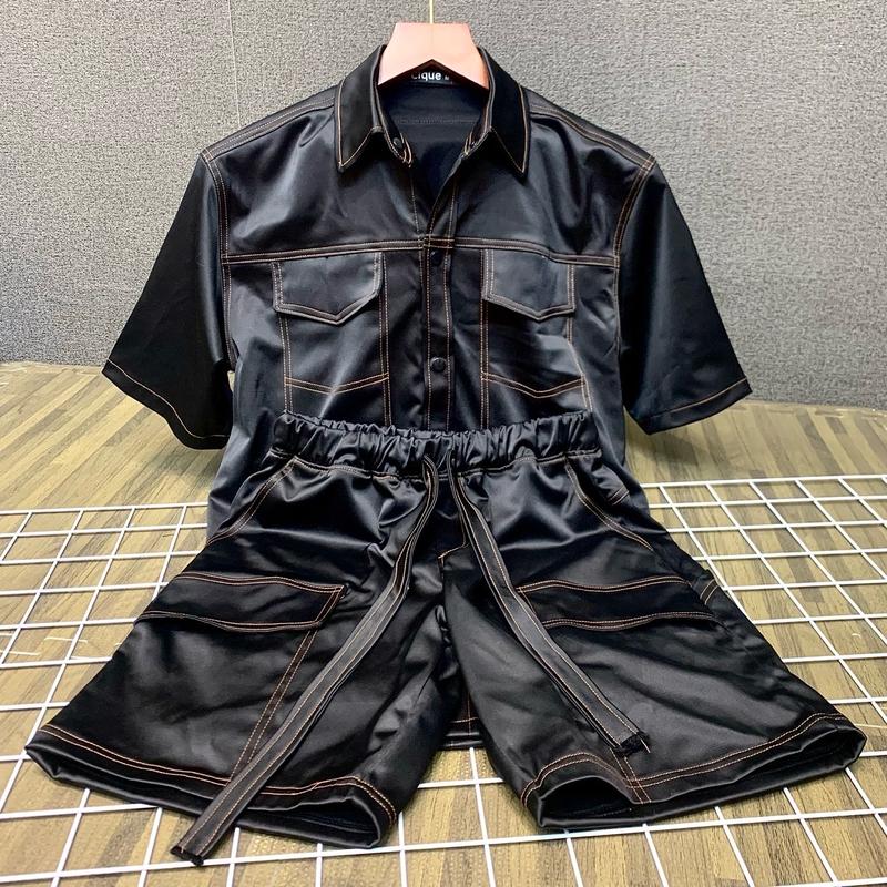 Sét bộ sơ mi cộc tay nam viền chỉ bò nổi túi hộp cotton lụa cao cấp