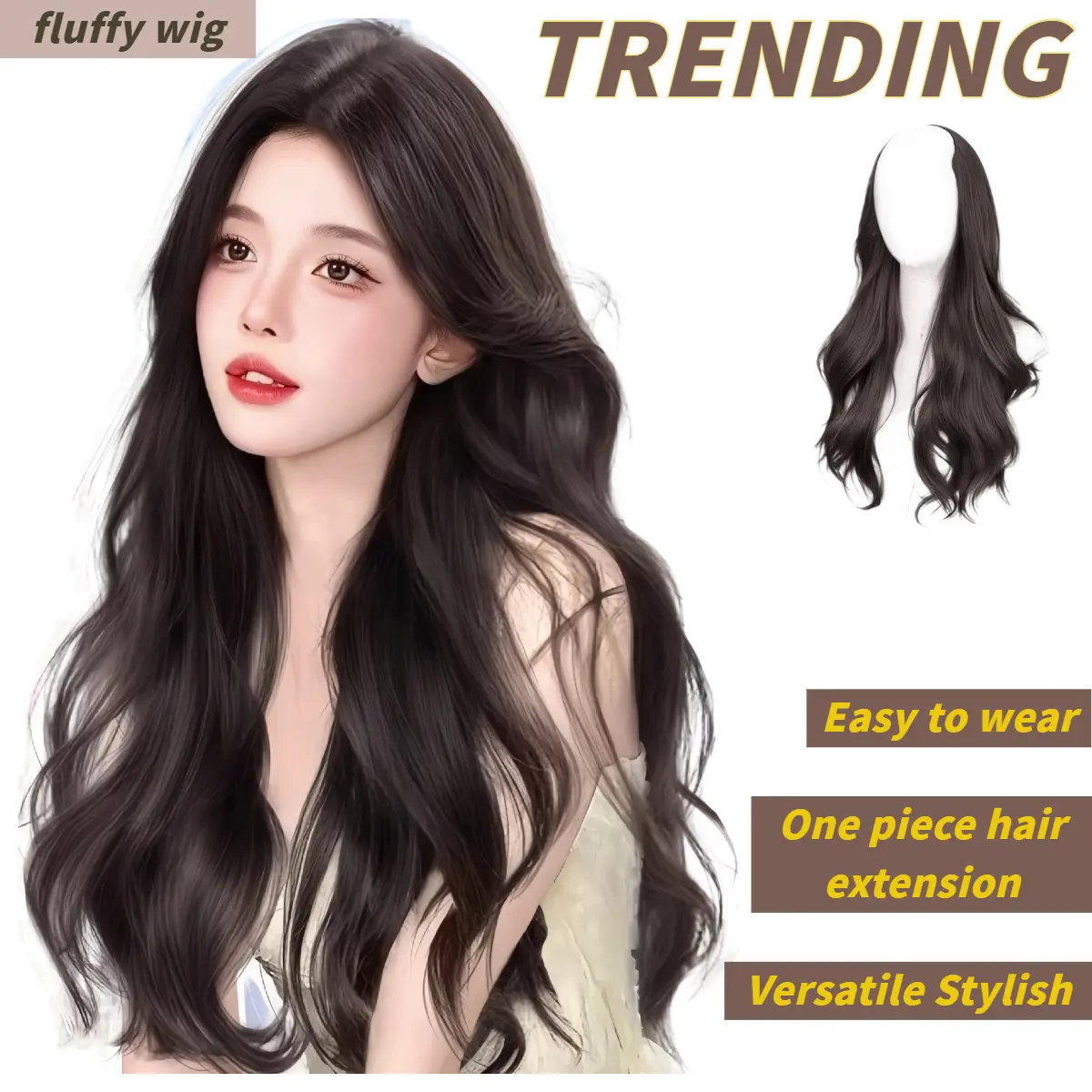 Seamless Clip-In fluffy Hair Extension Wavy Voluminous Daily Styling wig Everyday Use versatile trending