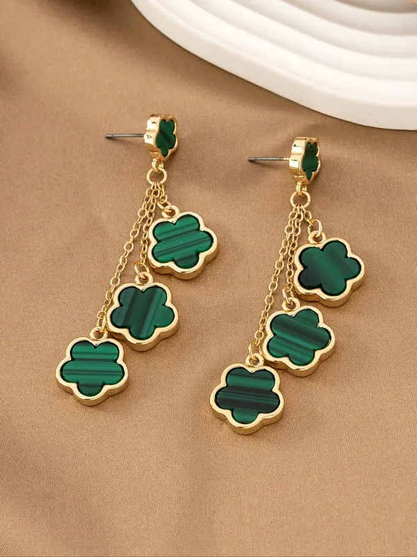 Women's Temperament Elegant Clover Design Dangle Earrings, 1 Pair Trendy Tassel Design Dangle Earrings, Chic Exquisite Vintage Jewelry for Daily & Party Decor 7