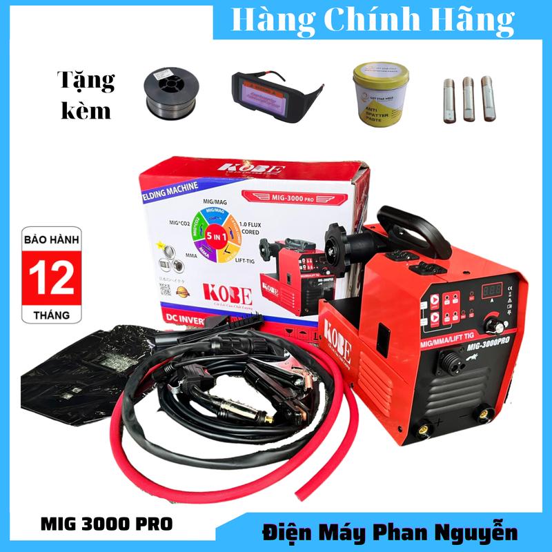 Máy hàn mig Nhật không dùng khí 4 chức năng KOBE 3000 PRO sử dụng cuộn dây hàn mic 1kg và 5kg