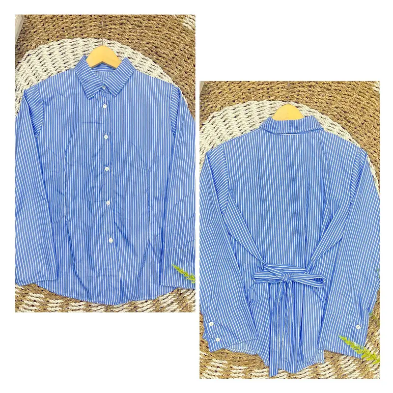 QR - RPF OOTD Shirt Stripe Slim  /Julia Top / Kemeja Slim Fit / Atasan Wanita / Fabric Cotton with two pleated on the waist (Slim Effect) / Office Fits Casual Baju 5