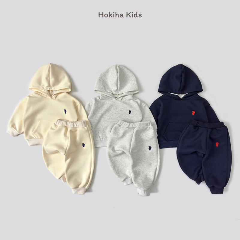 Hokiha Kids TE710 - Bộ quần áo hoodie nỉ lót lông nhung siêu ấm cho bé trai bé gái phối túi thật thêu gấu đáng yêu mềm mại size 8-17kg