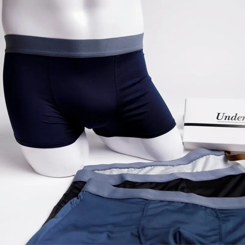 Sịp Boxer cạp trơn chất liệu thun lạnh. Phong cách mạnh mẽ, ôm form, thoáng mát. Quần boxer/quần đùi Polyester Nam Menswear đáy lót Cotton có thể giặt máy thanh lịch 4