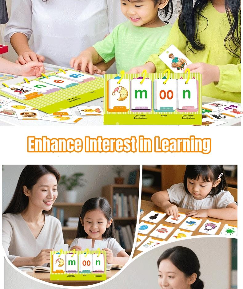 129Pcs Phonics English Flash Card CVC Words Vowel Consonant Desk ...