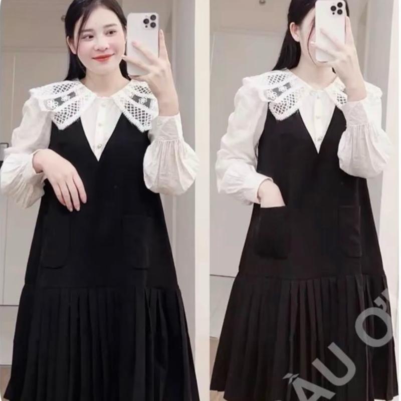 Váy Bầu Ren Sang Chảnh Cổ Sơ Mi M04 - Đầm Bầu Thời Trang