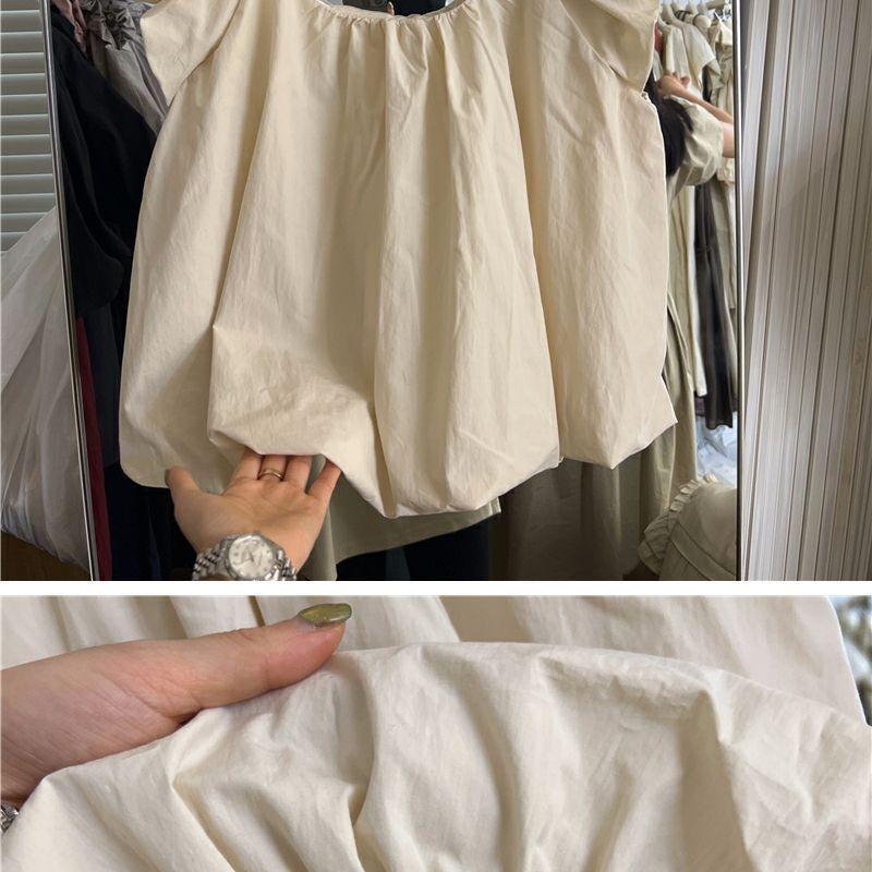 Product Introduction of French Style Flying Sleeve Shirt Female 2024 Summer New Design Sense Small Public Net Red Dew Collarbone Sweet Top Womenswear Blouse Lingerie Lady Comfort Basic Minimalist 9