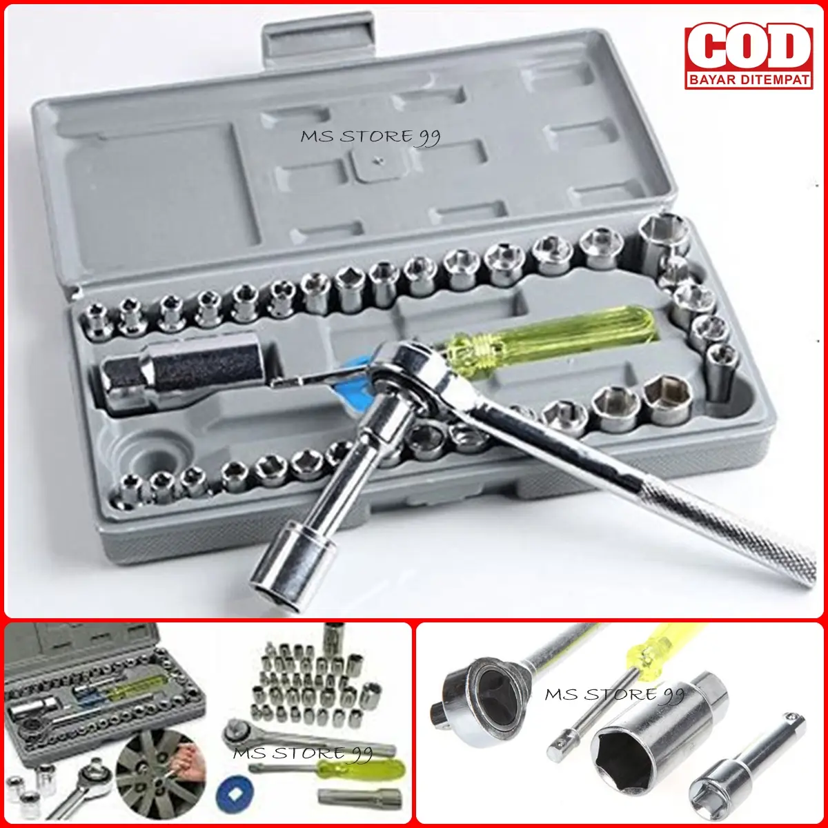 Kunci Shock Lengkap Full Set Komplit 40 in 1 Plus Gagang Bahan Kuat Sock Shok Konci Pas MSS
