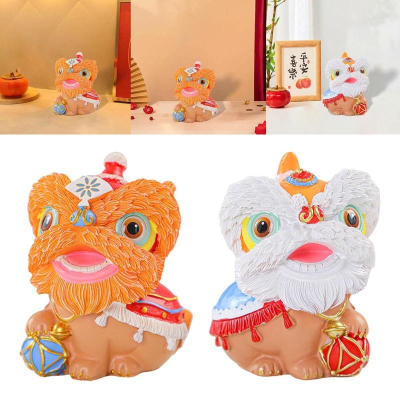 Chinese Lion Dance Statue, Resin Figurine Housewarming Gift Ornament, Spring Festival Decoration for Home Shelf Bedroom 3