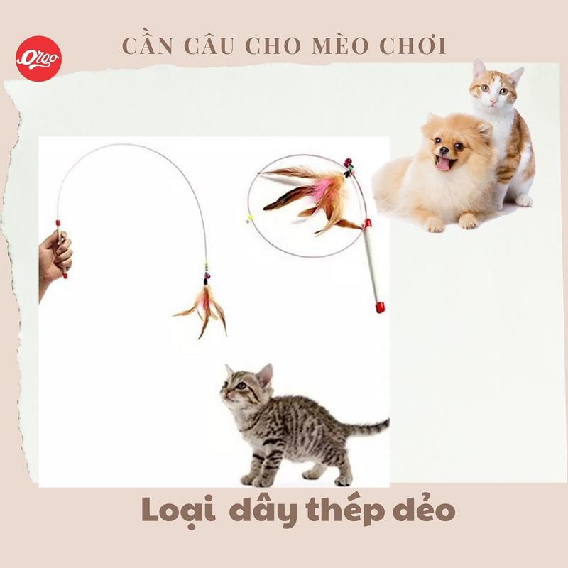 Hanpet - HPKM- Đồ chơi Cần câu mèo dây thép không gỉ cho mèo màu hồng 0