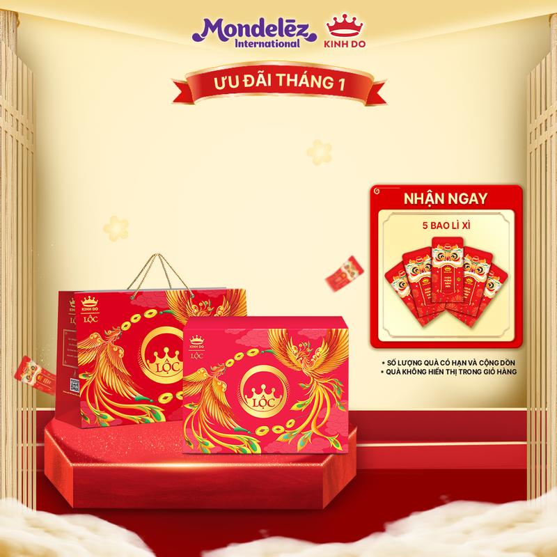 CÓ TÚI GIẤY BỘ QUÀ BÁNH TẾT KINH ĐÔ LỘC PHÁT - HỘP GIẤY 1,077G