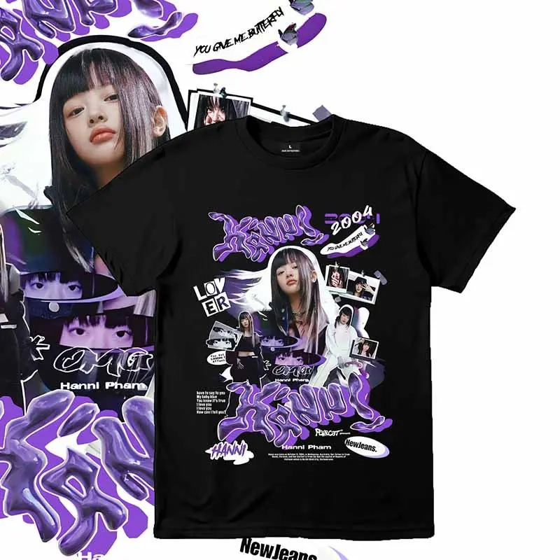 NewJeans HANNI T-shirt KPOP printed Kaos unisex Kaos 100% cotton  T-Shirt casual kaos