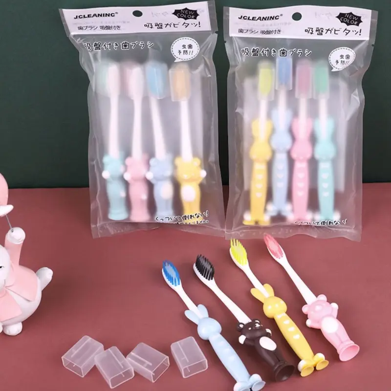 SIKAT GIGI BULU HALUS ANAK BALITA 1 SET 4PCS/ SIKAT GIGI KARAKTER BERDIRI ANAK 4IN1 1