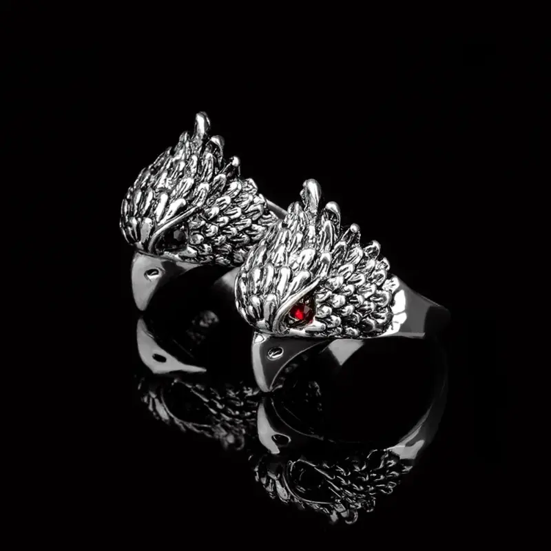 1PC Punk Animal Ring New Fashion Eagle Head Silver Color Vintage Jewelry Inlay Black Crystal Rings For Man