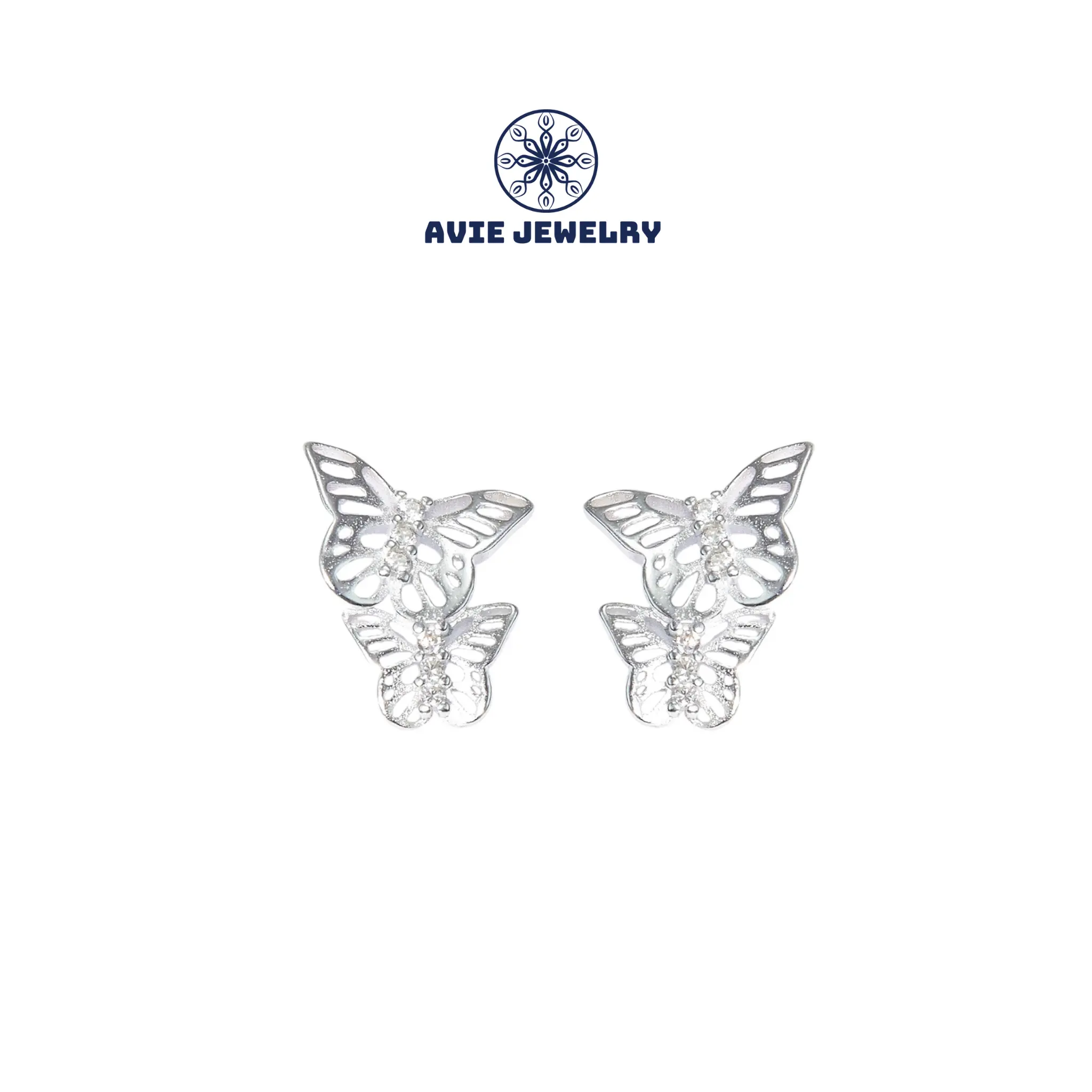 Khuyên tai bạc nữ 925 AVIE Mẫu Bông tai Hồ điệp Duyên dáng Nữ tính Quà tặng bạn gái AVIE JEWELRY KTAVIE0126