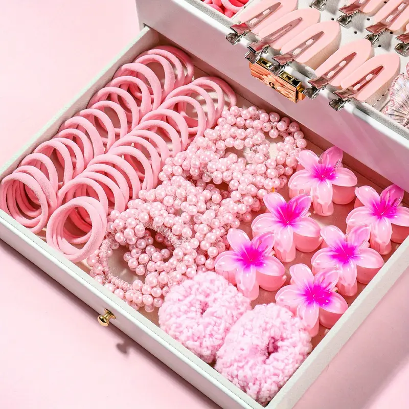 144-piece Bohemian Style Women's Hair Accessories Set - Includes Large Fabric Hair Ties and Clips, Suitable for Daily Wear and Gift Giving, Shower and Makeup Essentials, Cute, Multifunctional, Sweet 2