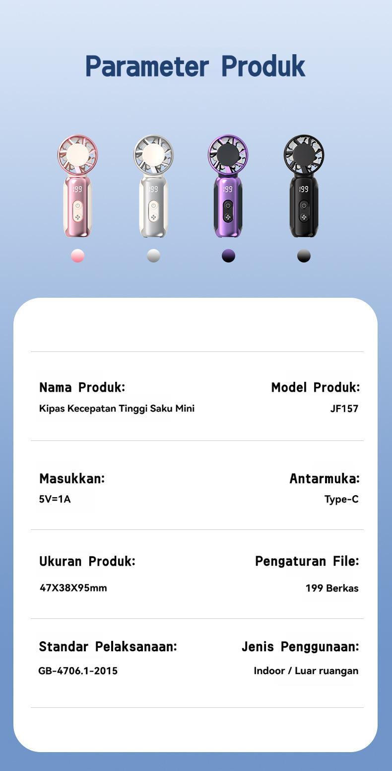 Kipas Angin USB Turbo Kipas Mini Digital Display Handheld Fan Kipas Angin Mini Portable High-speed Mini Kipas Tangan 15000RPM Kipas Strong Wind 120 Gear Wind Digital Display Adjustable