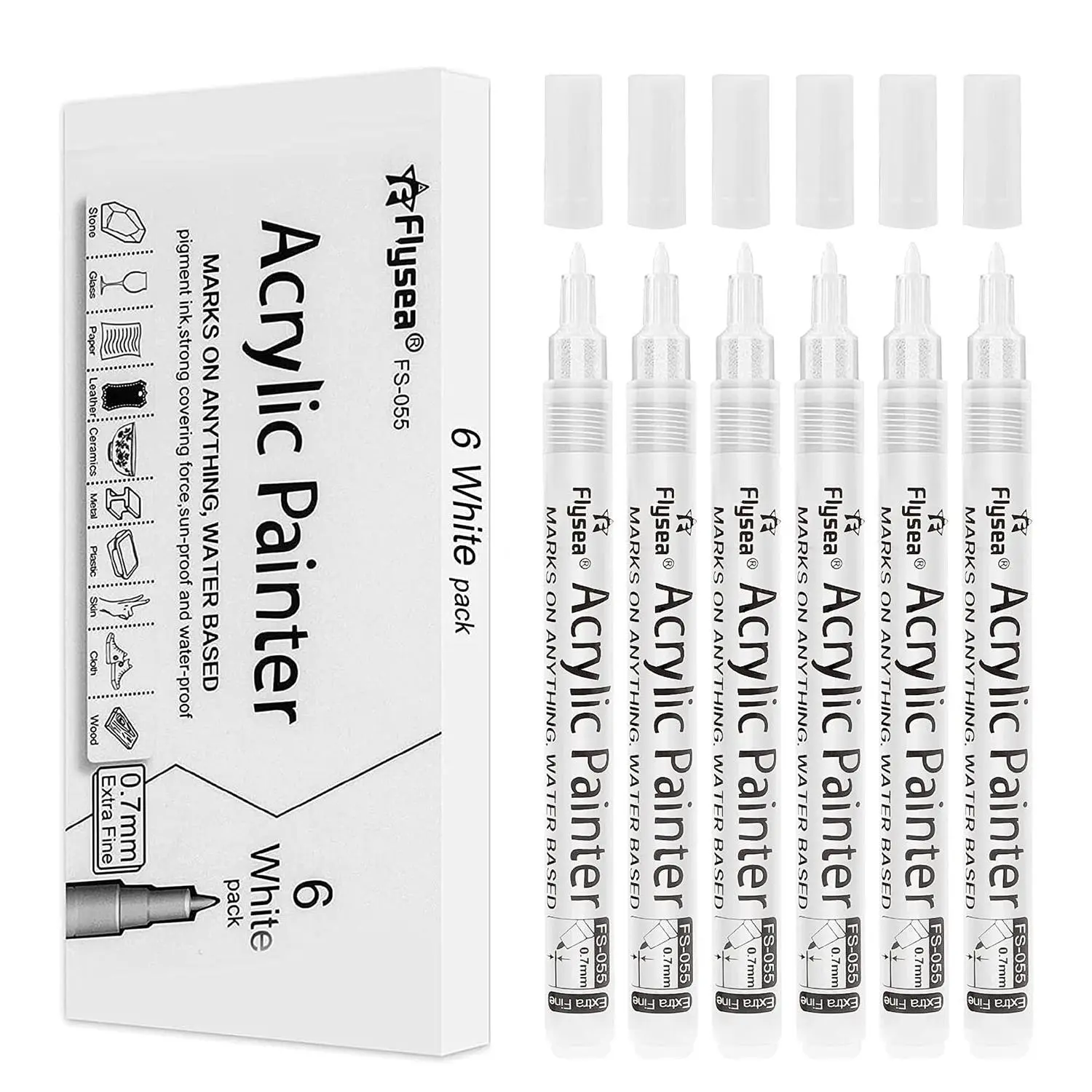 6pcs/set 0.7mm White Hard Point Acrylic Marker Pen, Waterproof Quick Drying Marker Pen, Suitable for Art Supplies for Glass Ceramic Rock Painting Canvas Wood, Best Friend Gifts, Office Accessories, Valentine's Day Gift