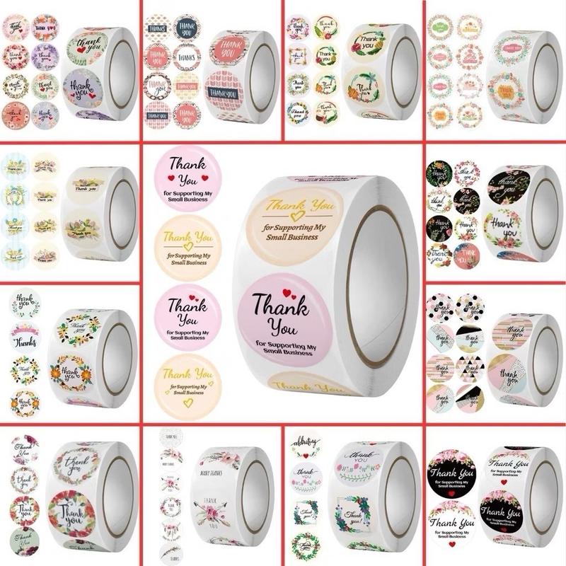 Cuộn 500 sticker khen thưởng hoạt hình ngộ nghĩnh, tem dán sticker thank you gói hàng nhiều mẫu- ngẫu nhiên