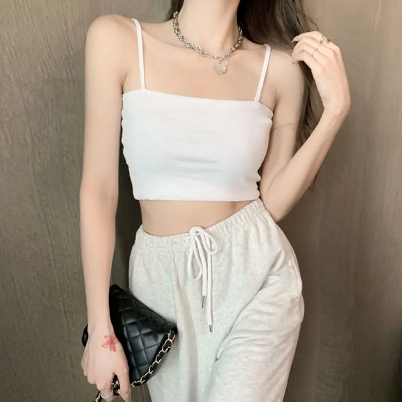 [Combo 2 Áo] Áo croptop hai dây ôm body (không mút) CE03AC chất vải thun gân cotton co dãn dày dặn, kiểu dáng áo croptop bó sát không dây ôm gọn body đủ màu Trắng/Đen vải trơn mềm mặc mát CE03AC | CELINA Nữ Women Jean Xốp 5